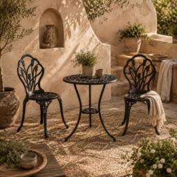 Wyld Haus Malutte 3 Piece Aluminium Floral Bistro Set in Black - thumbnail 1