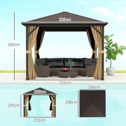 OUTSUNNY 3x3(m) Hardtop Gazebo Outdoor Shelter with Aluminium Frame in Brown - thumbnail 3