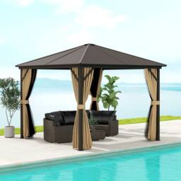 OUTSUNNY 3x3(m) Hardtop Gazebo Outdoor Shelter with Aluminium Frame in Brown - thumbnail 1