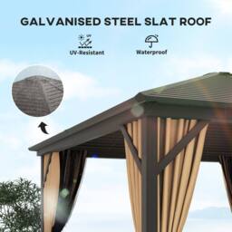 OUTSUNNY 3x3(m) Hardtop Gazebo Outdoor Shelter with Aluminium Frame in Brown - thumbnail 4