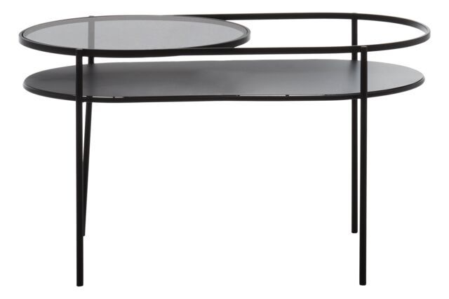 Orsina Modern Two Tier Black Table, Glass Cocktail Table, Metal & Glass Sofa Table, Versatile Oval-Shaped Table - image 1
