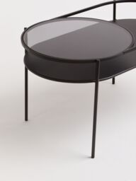 Orsina Modern Two Tier Black Table, Glass Cocktail Table, Metal & Glass Sofa Table, Versatile Oval-Shaped Table - thumbnail 5