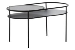 Orsina Modern Two Tier Black Table, Glass Cocktail Table, Metal & Glass Sofa Table, Versatile Oval-Shaped Table - thumbnail 2