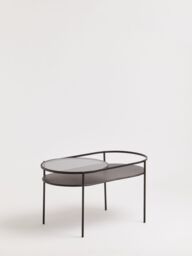 Orsina Modern Two Tier Black Table, Glass Cocktail Table, Metal & Glass Sofa Table, Versatile Oval-Shaped Table - thumbnail 4
