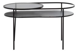 Orsina Modern Two Tier Black Table, Glass Cocktail Table, Metal & Glass Sofa Table, Versatile Oval-Shaped Table - thumbnail 1
