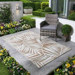 Garden Greatness Capri Neutral Outdoor Leaf Garden Rug in Brown - Size: 45 cm x 75 cm - thumbnail 1