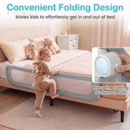CASART Foldable Toddler Bed Rail 148 cm Long Adjustable Baby Bed Rail Guard in Grey - thumbnail 9