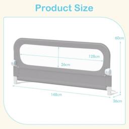 CASART Foldable Toddler Bed Rail 148 cm Long Adjustable Baby Bed Rail Guard in Grey - thumbnail 2