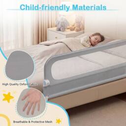 CASART Foldable Toddler Bed Rail 148 cm Long Adjustable Baby Bed Rail Guard in Grey - thumbnail 8