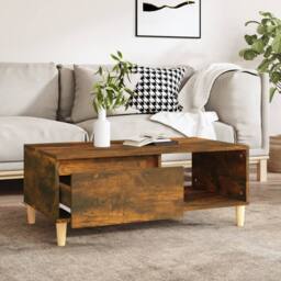 Berkfield Home Coffee Table Smoked Oak 90x50x36.5 cm Engineered Wood in Brown - thumbnail 3