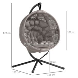 OUTSUNNY Hanging Swing Chair w/ Metal Stand & Side Pocket in Brown - thumbnail 3
