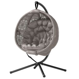 OUTSUNNY Hanging Swing Chair w/ Metal Stand & Side Pocket in Brown - thumbnail 2
