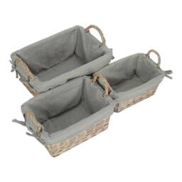 Red Hamper Set of 3 Wicker Handled Grey Cotton Lining Storage Basket - thumbnail 2