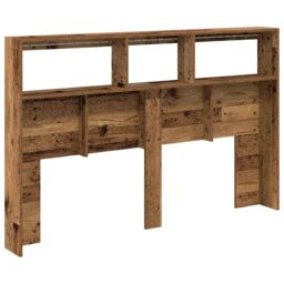 Berkfield Home Headboard Cabinet with LED Old Wood 160x17x102 cm in Brown - Size: 160 x 17 x 102 cm - thumbnail 9