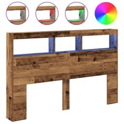 Berkfield Home Headboard Cabinet with LED Old Wood 160x17x102 cm in Brown - Size: 160 x 17 x 102 cm - thumbnail 2