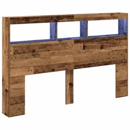 Berkfield Home Headboard Cabinet with LED Old Wood 160x17x102 cm in Brown - Size: 160 x 17 x 102 cm - thumbnail 3