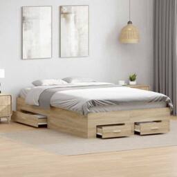 Berkfield Home Modern Bed Frame Sonoma Oak 140x200 cm Engineered Wood in Light Tan - thumbnail 2