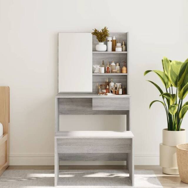 Berkfield Home Modern Dressing Table with Mirror Grey Sonoma 74.5x40x141 cm - image 1
