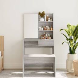 Berkfield Home Modern Dressing Table with Mirror Grey Sonoma 74.5x40x141 cm