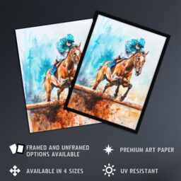 "Artery8 Horse Jockey Jump Hurdles Obstacle Watercolour Framed Art Print in Blue - Size: W12"" x H16""" - thumbnail 2