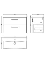 Balterley Bathroom 2-Drawer Wall-Hung Vanity Unit Basin, Satin Green, 800mm in Green - thumbnail 2