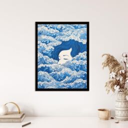 "Wee Blue Coo Wall Art Print Lost At Sea Waves Of Sleep Blue & White Surreal Painting Art Framed - Size: W12"" x H16""" - thumbnail 4