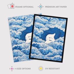 "Wee Blue Coo Wall Art Print Lost At Sea Waves Of Sleep Blue & White Surreal Painting Art Framed - Size: W12"" x H16""" - thumbnail 2