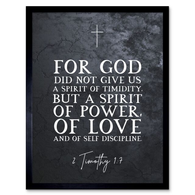 Artery8 Wall Art Print 2 Timothy 1:7 Spirit of Power, Love & of Self Discipline Christian Bible Verse Quote Scripture Typography Art Framed - image 1