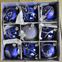 Samuel Alexander Set of 9 Shatterproof Deluxe Glitter Christmas Tree Baubles in Midnight Blue in Dark Blue