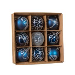 Samuel Alexander Set of 9 Shatterproof Deluxe Glitter Christmas Tree Baubles in Midnight Blue in Dark Blue - thumbnail 8