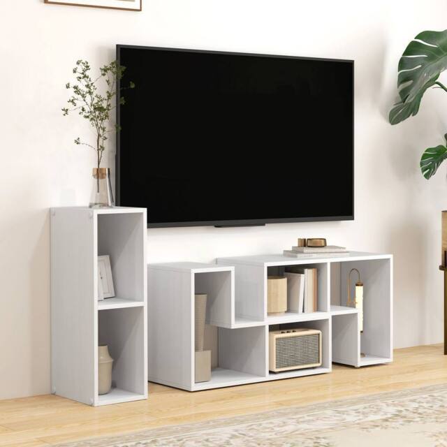 EONLION White Wood Grain TV Stand with Storage Shelves Homcom (3555) Business - Size: 100 cm - image 1