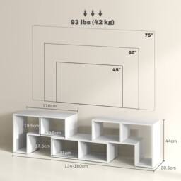 EONLION White Wood Grain TV Stand with Storage Shelves Homcom (3555) Business - Size: 100 cm - thumbnail 2