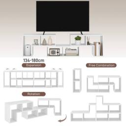 EONLION White Wood Grain TV Stand with Storage Shelves Homcom (3555) Business - Size: 100 cm - thumbnail 3