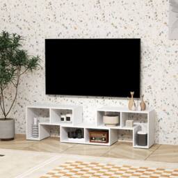 EONLION White Wood Grain TV Stand with Storage Shelves Homcom (3555) Business - Size: 100 cm - thumbnail 4