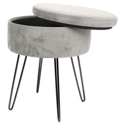 Harbour Housewares Round Velvet Storage Footstool - H45 x D36cm - Black Legs in Grey - thumbnail 5