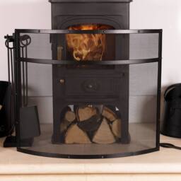 Charles Bentley Hornbeam Fireguard Iron Contemporary Curved Design Black Boarder Silver Mesh