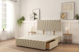 "Sloomy Amberley Plush Divan Bed Base 4 Drawers With 26"" Strutted Headboard & 12"" Matching Footboard in Cream - Size: Small Double"