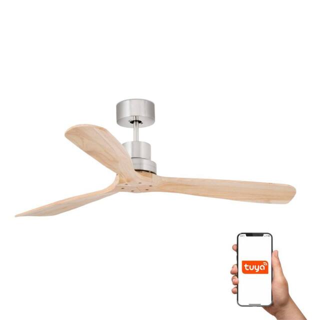 Netlighting Lantau Large 3 Blade Ceiling Fan Satin Nickel Pine Tuya Smart System in Light Tan - image 1