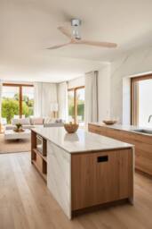 Netlighting Lantau Large 3 Blade Ceiling Fan Satin Nickel Pine Tuya Smart System in Light Tan - thumbnail 2