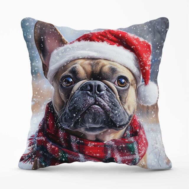 Warren Reed - Designer Christmas French Bulldog Cushion in Brown - Size: 45 cm x 45 cm - image 1