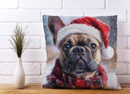 Warren Reed - Designer Christmas French Bulldog Cushion in Brown - Size: 45 cm x 45 cm - thumbnail 2
