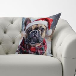 Warren Reed - Designer Christmas French Bulldog Cushion in Brown - Size: 45 cm x 45 cm - thumbnail 3