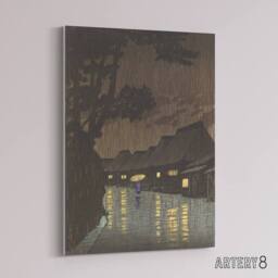 "Artery8 Hasui Rain At Maekawa Sochu Canvas Japanese Wall Art in Brown - Size: W18"" x H24""" - thumbnail 2