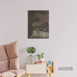"Artery8 Hasui Rain At Maekawa Sochu Canvas Japanese Wall Art in Brown - Size: W18"" x H24""" - thumbnail 3