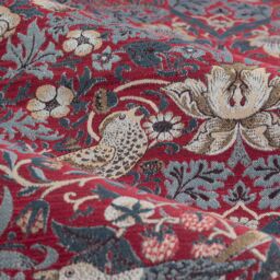 Morris & Co Strawberry Thief Jacquard Floral Room Darkening Pencil Pleat Curtain Pair in Red - Size: 168 cm width x 229 cm drop - thumbnail 6