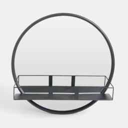 OHS Round Wall Mounted Bathroom Dressing Mirror with Shelf in Black - thumbnail 3