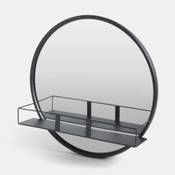 OHS Round Wall Mounted Bathroom Dressing Mirror with Shelf in Black - thumbnail 4