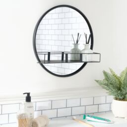OHS Round Wall Mounted Bathroom Dressing Mirror with Shelf in Black