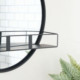 OHS Round Wall Mounted Bathroom Dressing Mirror with Shelf in Black - thumbnail 2