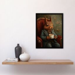 "Artery8 Red Squirrel Tea on Armchair Victorian Portrait Framed Art Print in Brown - Size: W12"" x H16""" - thumbnail 4